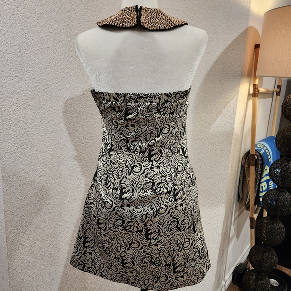 Brown Jacquard Mini Dress with Wood Bead Collar - Picture 4 of 8